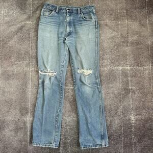 Men's Vintage 80's Wear Guard Light Wash Distressed Denim Blue Jeans Sz 33 X 32
